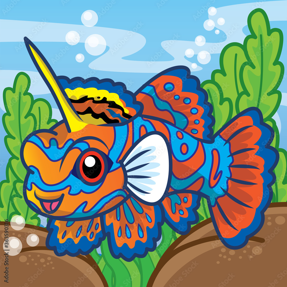 Φωτογραφία Mandarinfish cartoon, cute animal cartoon, animal cartoon