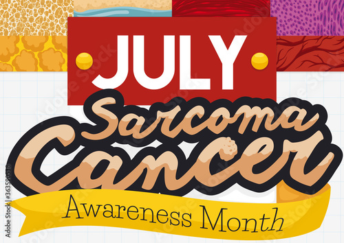 Calendar  Tissues Sample and Yellow Ribbon for Sarcoma Awareness Month  Vector Illustration