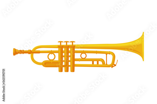 Brass Trumpet Classical Wind Musical Instrument Flat Style Vector Illustration on White Background