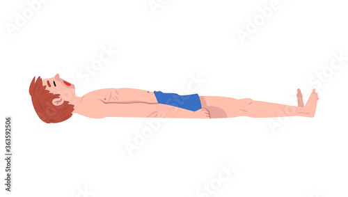 Drowned Person, Young Unconscious Man in Shorts Lying on the Ground Vector Illustration