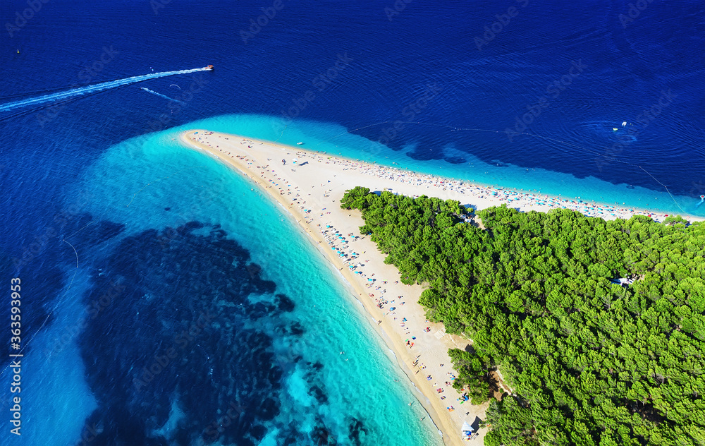 Croatia. Coast as a background from top view. Blue water background from air. Famous place on the Hvar island. Summer seascape from drone. Travel - image