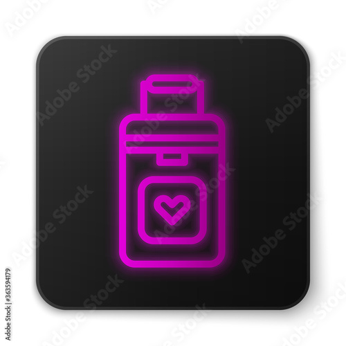 Glowing neon line Cooler box for human organs transportation icon isolated on white background. Organ transplantation concept. Organ container. Black square button. Vector Illustration.
