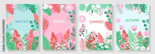 Vector set floral background, Nature background,Four seasons, template, banner, cover, templates, postcard.