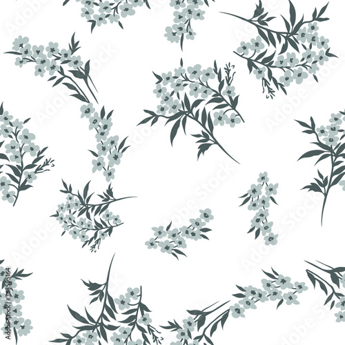 Tiny flowers seamless pattern  vector  gray and white