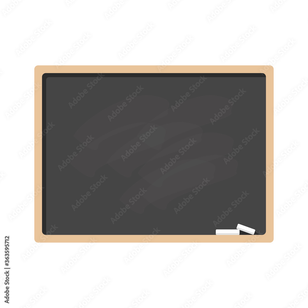 Blackboard with wooden frame and chalk isolated on white background. Vector flat illustration. Template, banner, blank with copy space Blackboard with wooden frame and chalk isolated on white background. Vector flat illustration. Template, banner, blank with copy space