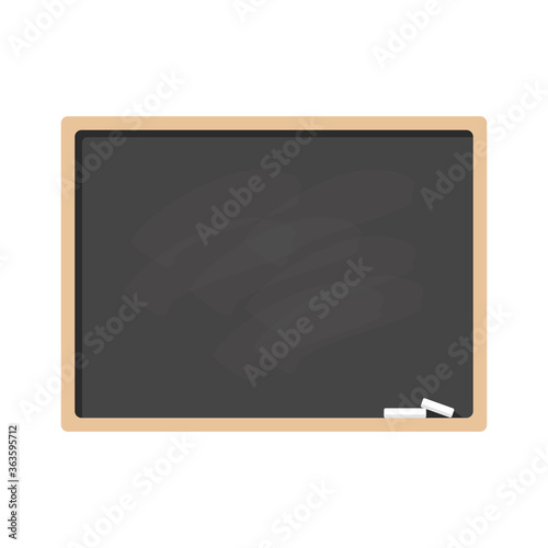 Blackboard with wooden frame and chalk isolated on white background. Vector flat illustration. Template, banner, blank with copy space