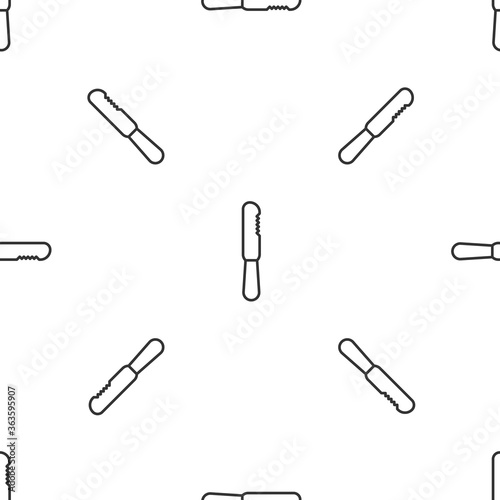 Grey line Disposable plastic knife icon isolated seamless pattern on white background. Vector Illustration.