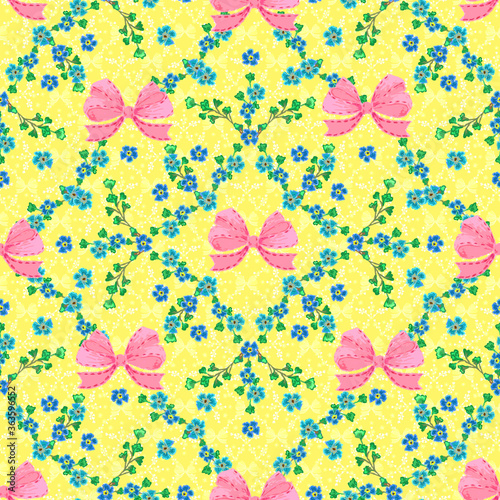Wallpaper Mural Seamless pattern with forget-me-not flowers and a pink bow. Torontodigital.ca