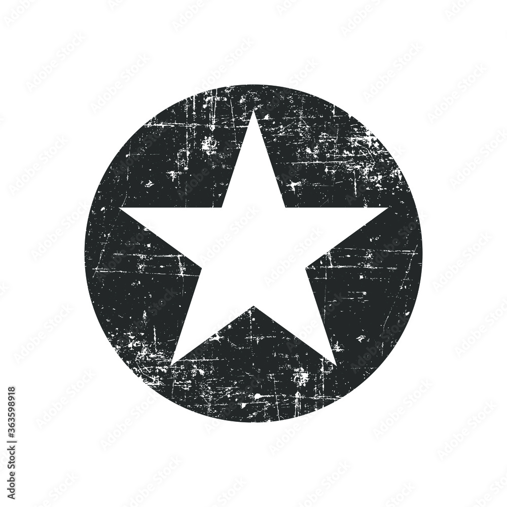 Fototapeta premium Star in grunge style. Star sign in the circle isolated on white background. Star symbol decorative element. Vector illustration