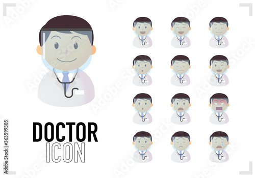 若手ドクターのバストアップアイコンのベクターイラストセット （フェイスガード）