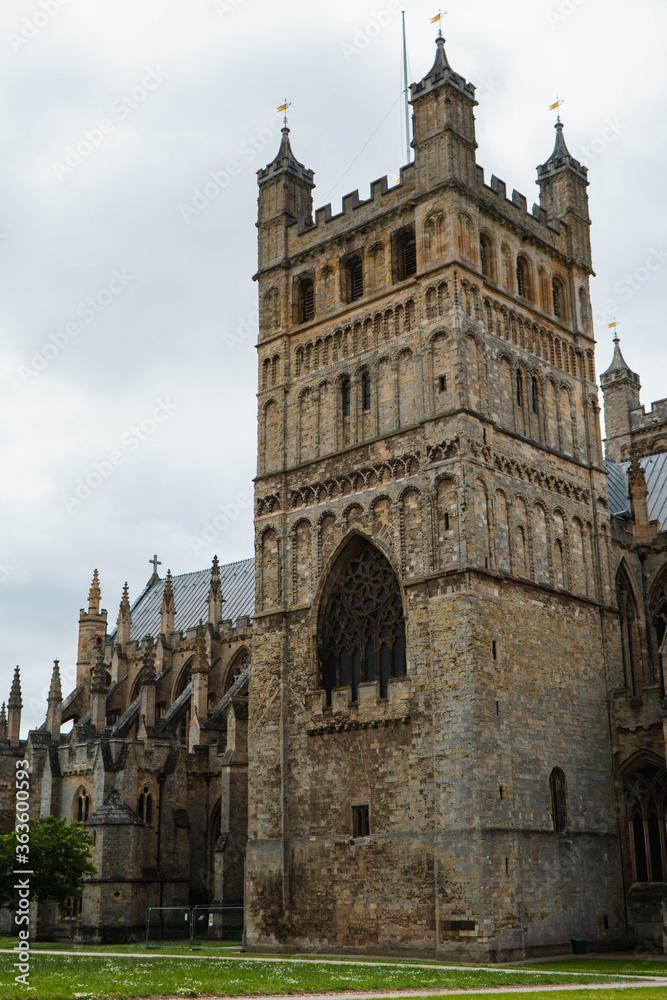 View of side sectoion of Exeter Cathedral, also known as the Cathedral Church of Saint Peter in Exeter, Devon