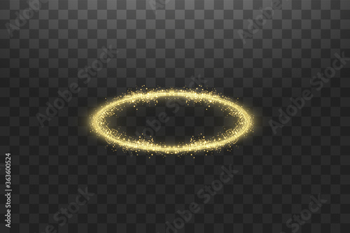 Golden halo angel ring. Isolated on black transparent background, vector illustration