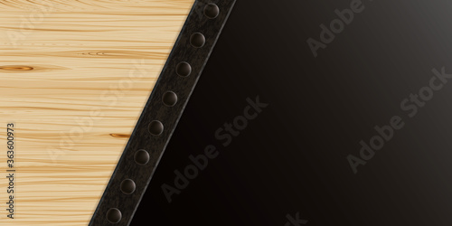 wood and metal texture background - Industrial style banner design element - black and wood
