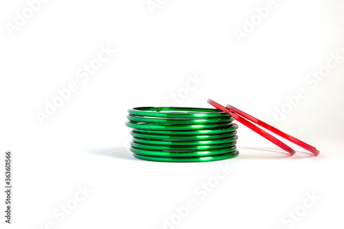 Ftont view side view of Green bangles and red green bangles isolated in white background
 photo