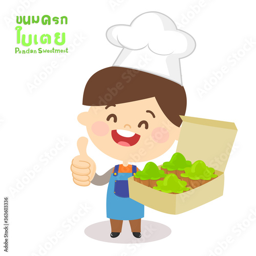 Pandan Sweetmeat in Thai Language it mean “Pandan Sweetmeat”