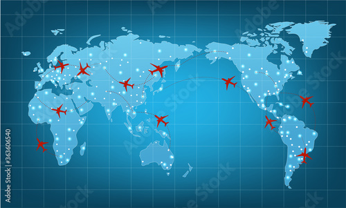 vector world travel map with airplanes