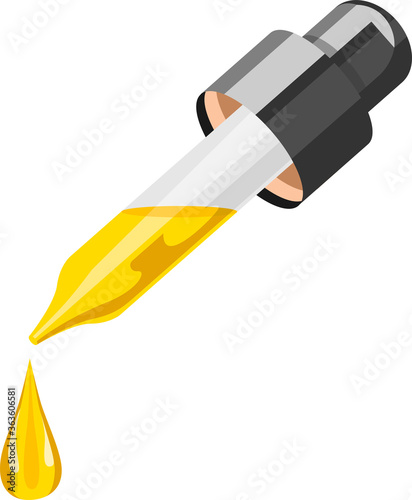 Cosmetic dropper with drops of cosmetic oil close-up on an isolated background. Vector illustration.