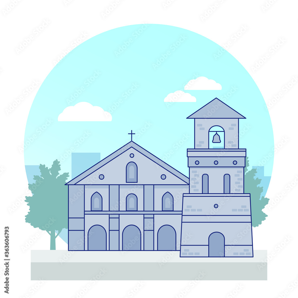 Baclayon church Philippines  - Minimalist Illustration	