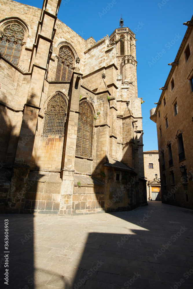 Streets in the Bari Gotic of Barcelona, Spain