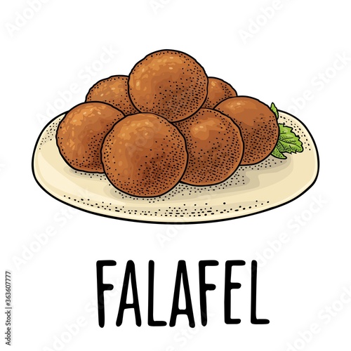 Falafel with sauce - dish middle eastern traditional food. Vector flat color icon isolated on white.