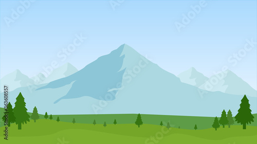 Summer landscape of the foothills, vector art illustration.