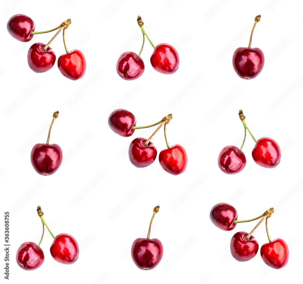Composition seamless pattern of ripe cherries isolated on a white background Composition seamless pattern of ripe cherries isolated on a white background