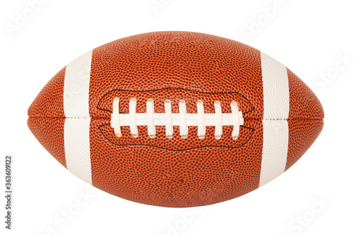 Leather American football on white background, full ball