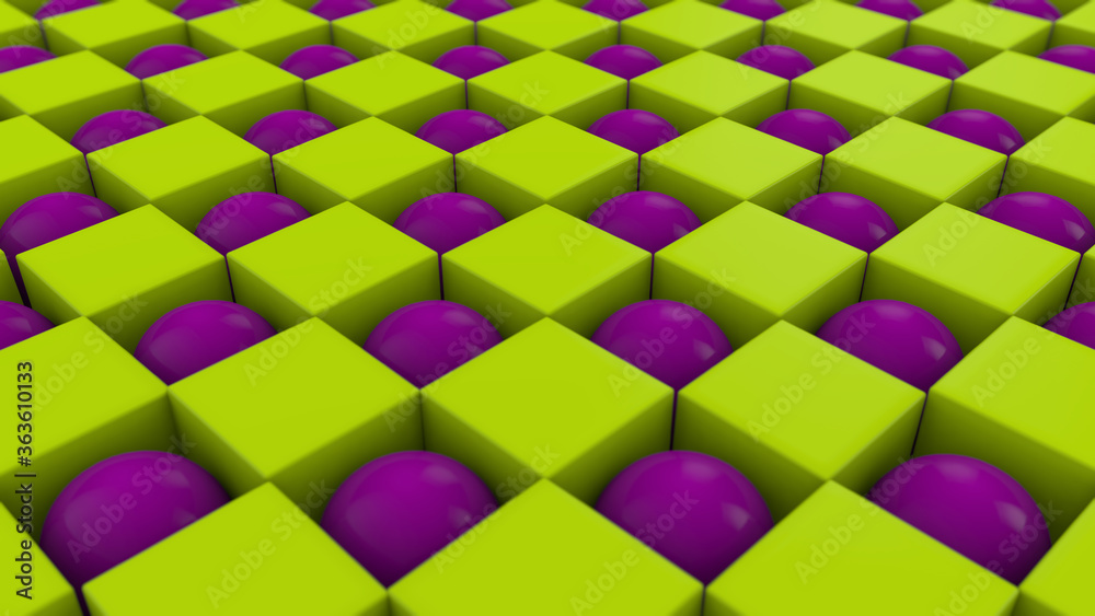 3D rendering of an abstract geometric background with many cubes and ...