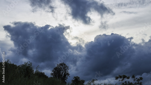 Clouds become dark gray like a big smoke before rainfall.