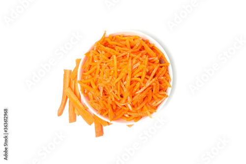 Bowl with carrot salad isolated on white background