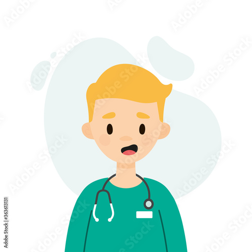 Happy male doctor/nurse wearing a stethoscope.  Avatar of a young doctor talking.