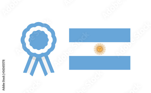 Argentinian cockade ribbon and flag. National symbols of Argentina country.