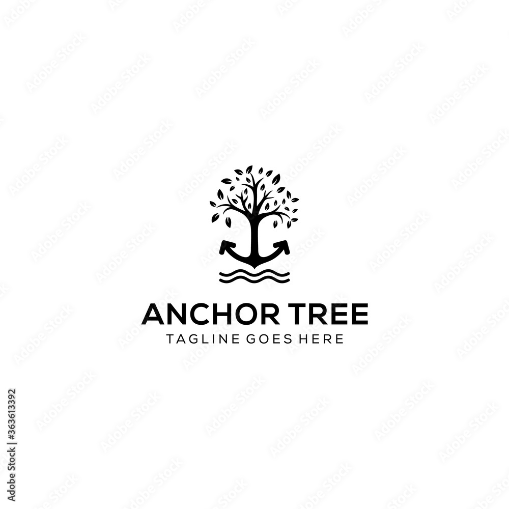 Creative Tree nature with anchor sign logo design sign vector template icon