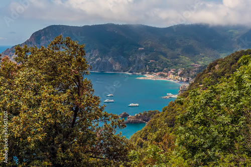 A view over Monterosso al Mare from the Monterosso to Vernazza path in summertime