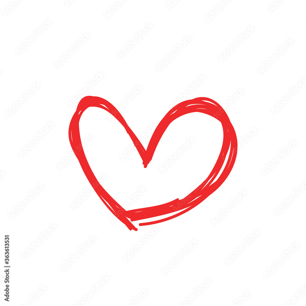 Heart doodle icon, symbol of love. Hand drawn illustration.
