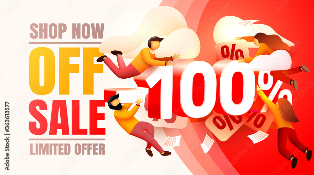 Shop now off sale, 100 interest discount, limited offer. Vector