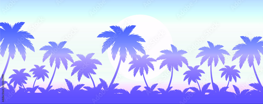 tropical palm beach and ocean vector  illustration