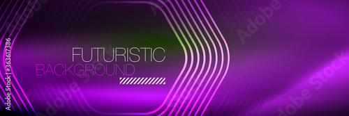Shiny neon lines, stripes and waves, technology abstract background. Trendy abstract layout template for business or technology presentation, internet poster or web brochure cover, wallpaper