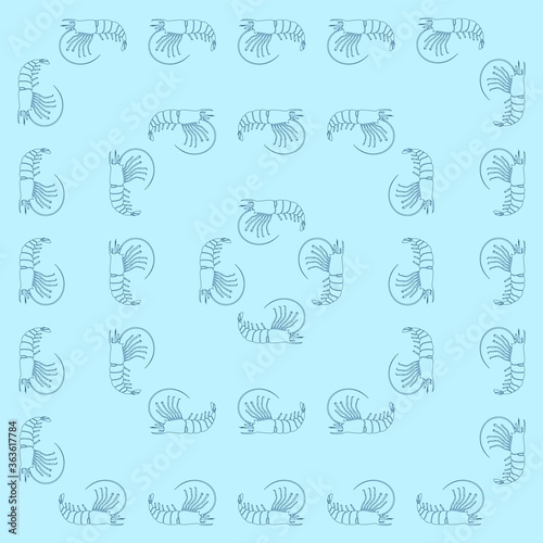 Cute seamless pattern with doodle shrimps. Idea for wrapping paper, background for seafood restaurant menu