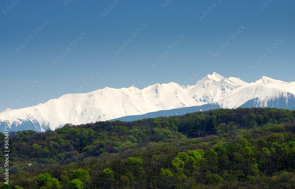 Fototapeta premium Winter landscape in Fagaras Mountains, Romania, Europe