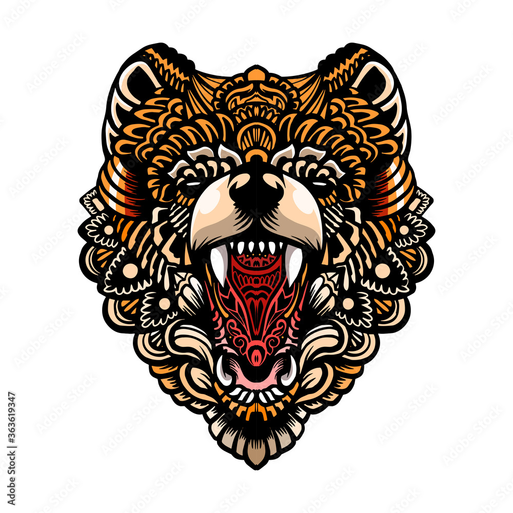 Bear head zentangle colorfull isolated on white background