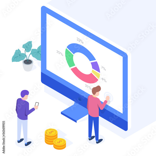 Isometric concept of Marketing Strategy for banner and website. Landing page template. Business analysis, content strategy and management concept. Vector illustration.
