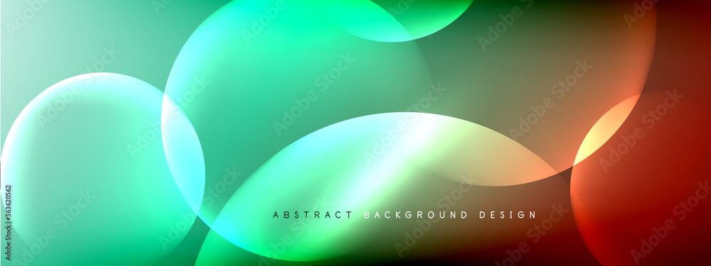 Vector abstract background liquid bubble circles on fluid gradient with shadows and light effects. Shiny design templates for text
