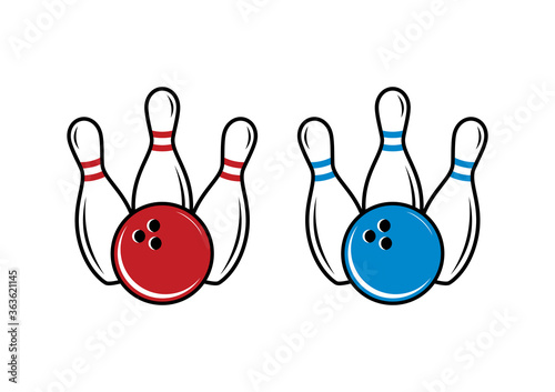 Valokuva Bowling pins and ball icon set vector