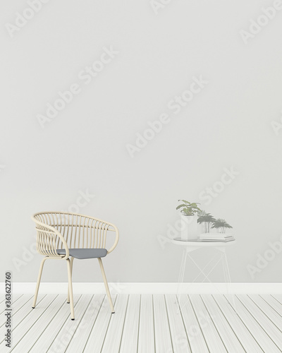 Common space in house.empty room with wooden chair and table . modern interior design. -3d rendering