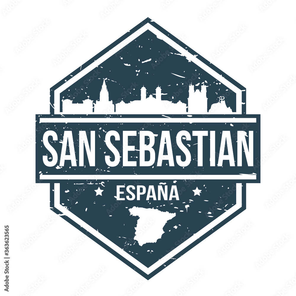 Fototapeta premium San Sebastian Spain Travel Stamp Icon Skyline City Design Tourism.