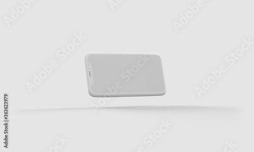 Floating Landscape Smartphone with Blank Screen Isolated on White Background – Realistic Shadows