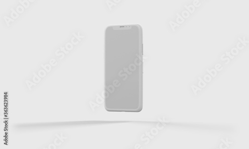 Floating Vertical Smartphone with Blank Screen Isolated on White Background