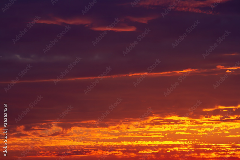 Orange sunset. Picturesque sky. Beautiful natural background.