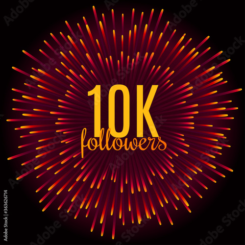 10K followers card. Thanks design template for network friends and followers. Image for Social Networks. Web user celebrates subscribers. Fifty thousand followers. Vector illustration